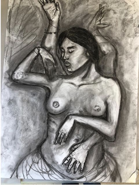 Alba Novoa Magaña, Charcoal on paper, Charcoal dancing portrait, 