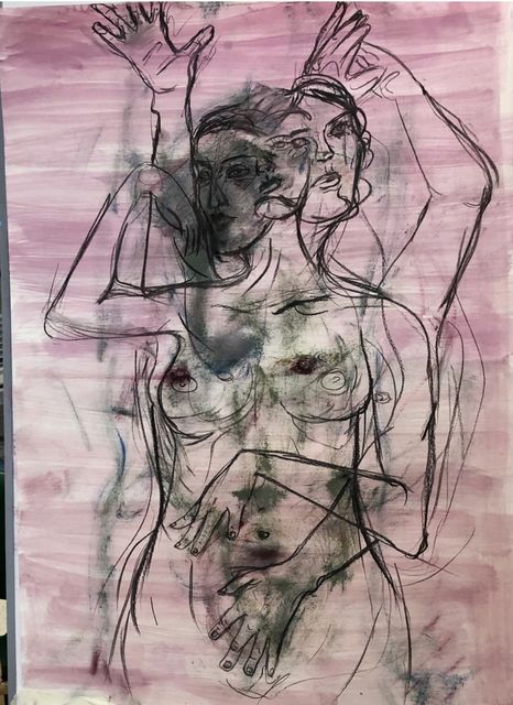 Alba Novoa Magaña, Charcoal and oil on paper, Charcoal and oil dancing portrait, 